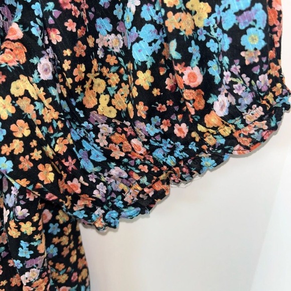 a.n.a. woman's ruched off shoulder floral‎ navy short sleeve flowy top size 2X - Picture 2 of 8